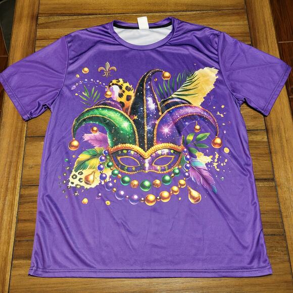 Mardi Gras Purple Unisex Tee Mask w/ Beads - Size XXL* - Picture 1 of 4